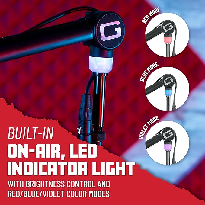 Gator Frameworks Professional Desktop Broadcast/Podcast Microphone Boom Stand with On-Air Indicator Light, Blue,Violet, & Red (GFWMICBCBM4000)