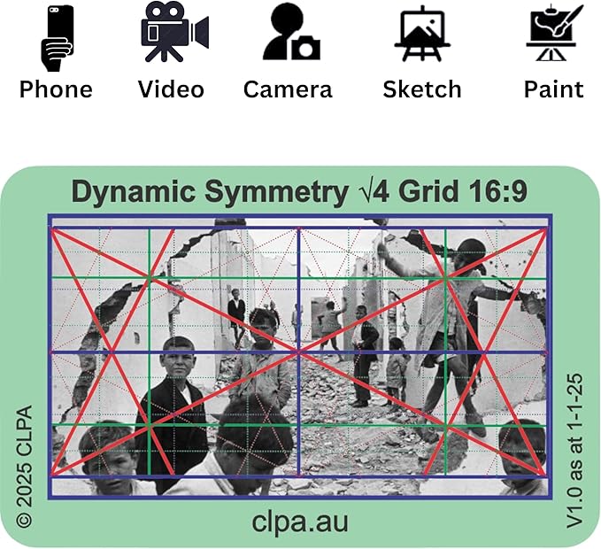 CLPA Dynamic Symmetry Root 4 - Directors and Artists Camera and Drawing Viewfinder: Credit Card-Sized Composition Grids for Video, Photography & Art - Set of 3 View Finders in 4:3, 3:2, & 16:9