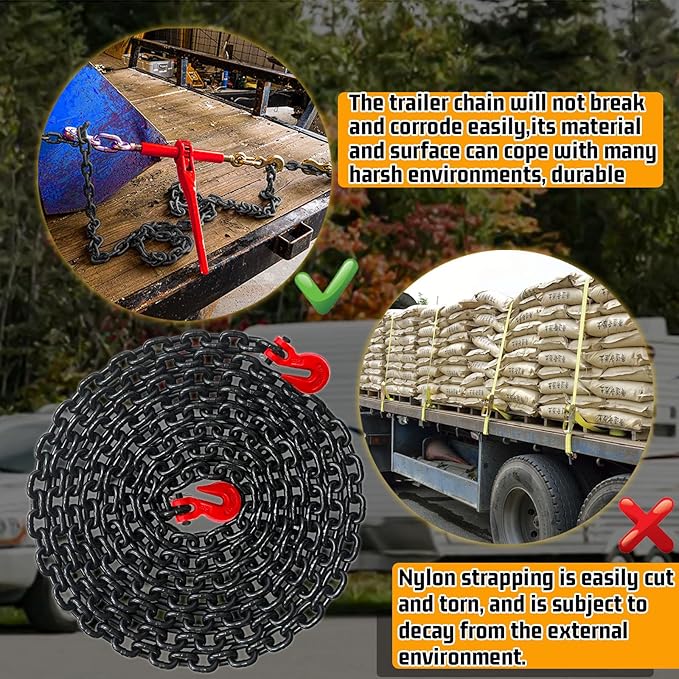 5/16" Binder Chain-20 Foot Trailer Safety Chain 4900 lbs Working Load,G80 Transport Binder Chain Chains with G70 Heavy Duty Hooks for Gooseneck Couplers,Tow Tie Down Truck Accessories