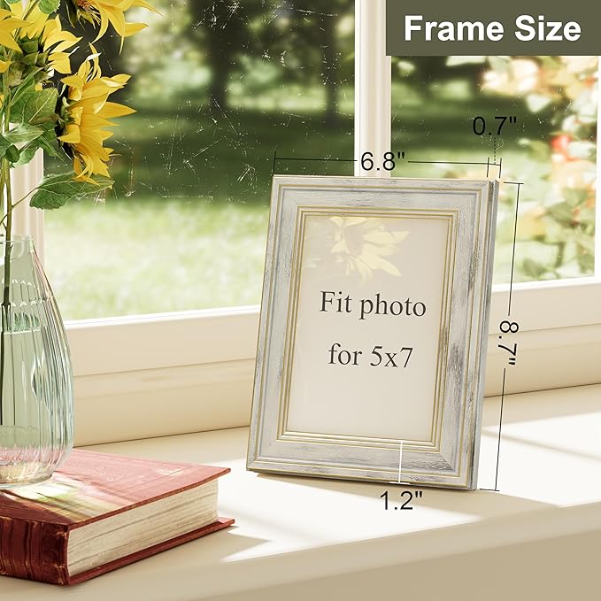 Vittanly 5x7 Picture Frame Set of 4, Vintage Photo Frame for Wall or Tabletop, Display 5x7 Pictures, Rustic Farmhouse Home Decor, Distressed White