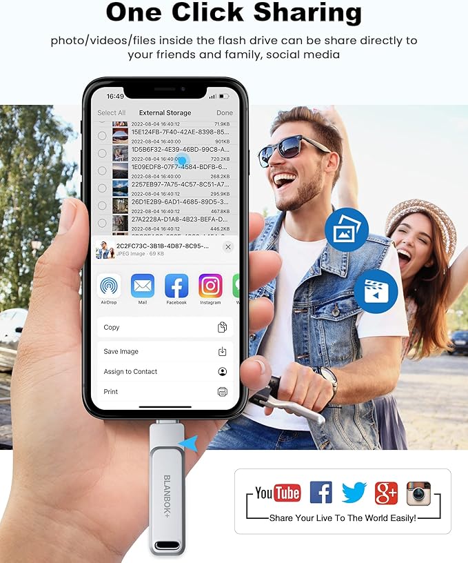 MFi Certified 512GB Flash Drive for iPhone Photo Stick, USB Memory Stick High Speed iPhone Flash Drive, External Memory Storage USB Stick Thumb Drive for iPhone/iPad/Android/PC (Metallic Silver)