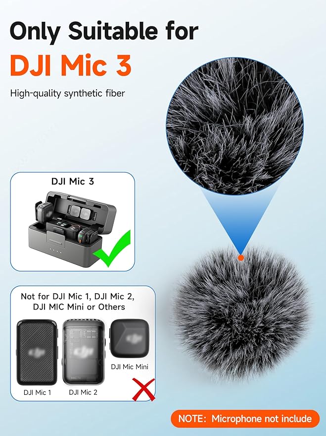 YOUSHARES Windscreen for DJI Mic 3 Transmitter (2 Pack) - Professional Wind Muff Pop Filter to Reduce Wind Noise - Easy Snap-on Design for DJI Mic 3 Wireless Microphone (Grey)