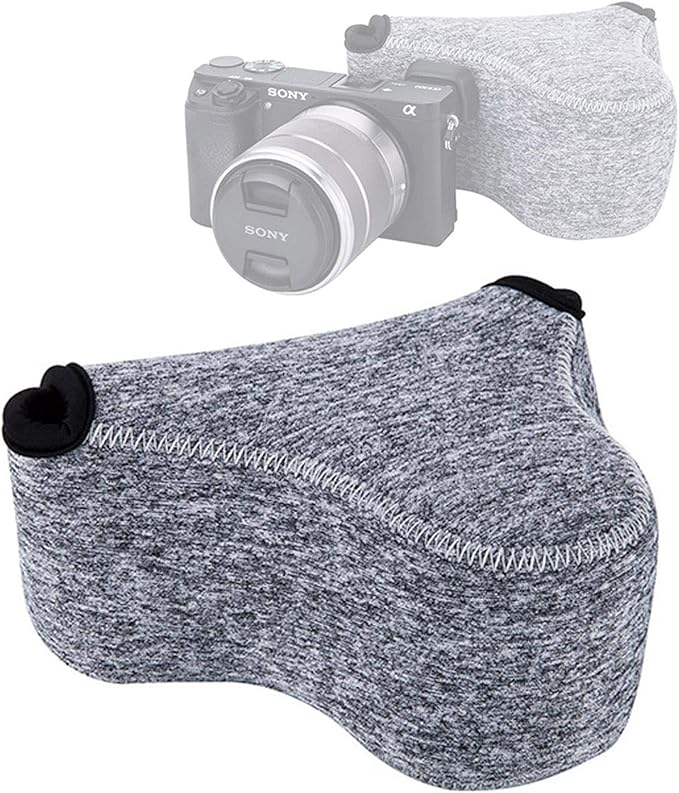 JJC Grey Ultra Light Neoprene Camera Case for Sony a6600 a6500 a6400 a6300 a6100 a6000 a5100 +18-55mm/E 50mm F1.8 Lens, Pouch Bag for Fuji X-T30 X-T20 X-T10 +16-50mm, Canon PowerShot SX530 SX540 G3X