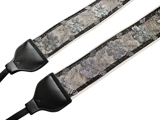 UNIKSTRAP Original Design Adjustable Camera Strap Silver thread & Black Lace, 2 Inch (5cm) Width, Fit for Canon Nikon Sony Interchangeable Lens Digital Camera/DSLR