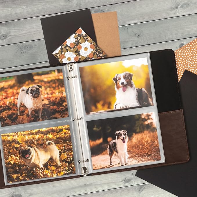 Samsill 100 Pack 5x7 Photo Album Refills, 100 Pictures, 3-Ring Binder Photo Sleeve Inserts, 2 Pocket Photo Page for 5x7 Photographs, Postcards, Recipe Cards, 400 Pictures Total