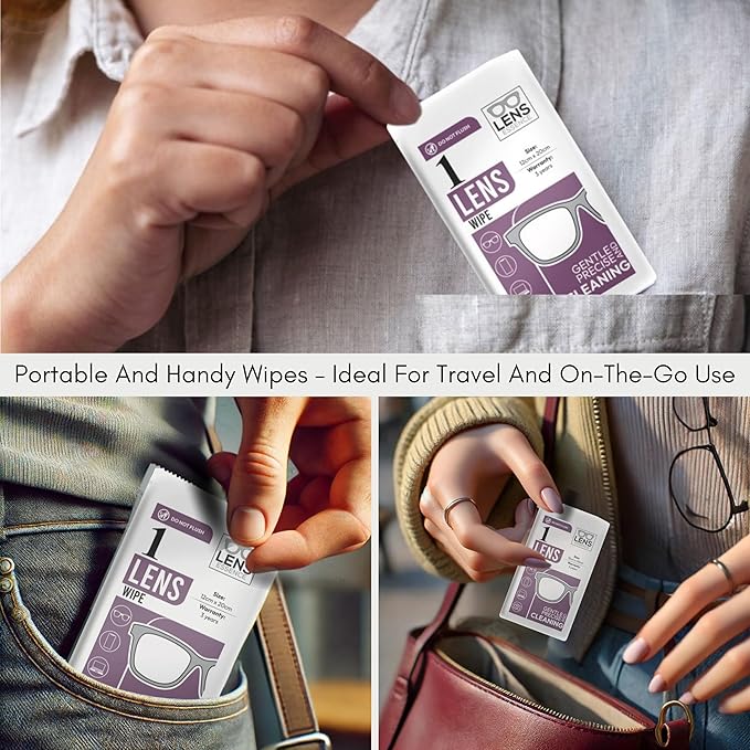 Eye Glasses Cleaner Wipes - Lens Wipes for Eyeglasses - Individually Wrapped Wipes - Multipurpose Cleaner for Cameras and Sunglasses, 100 Count + Microfiber Cleaning Cloth