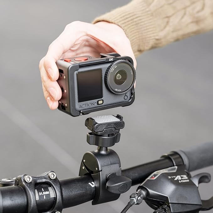 JJC Action 6 Magnetic Bike Pole Mount for DJI Osmo Action 6 & Nano Accessories, with Ball Head, Handlebar Bike Pole Mount Motorcycle Clamp Mount, Lightweight ABS Crab Clamp for Round Pipe Tube Desk