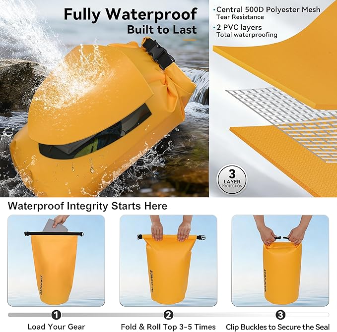 MARCHWAY Floating Waterproof Dry Bag Backpack 5L/10L/20L/30L/40L, Roll Top Sack Keeps Gear Dry for Kayaking, Rafting, Boating, Swimming, Camping, Hiking, Beach, Fishing