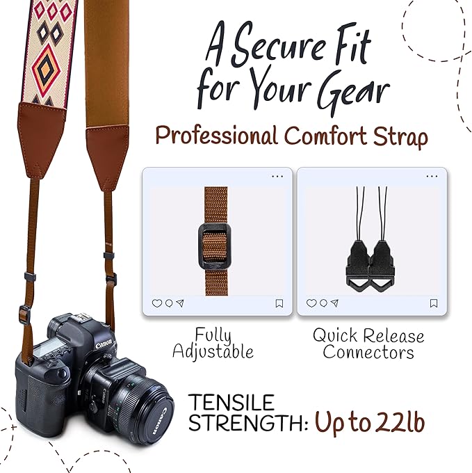 Art Tribute Camera Strap for All DSLR and Mirrorless Cameras. Add Your Name Or Initials Make It a Personalized Gift