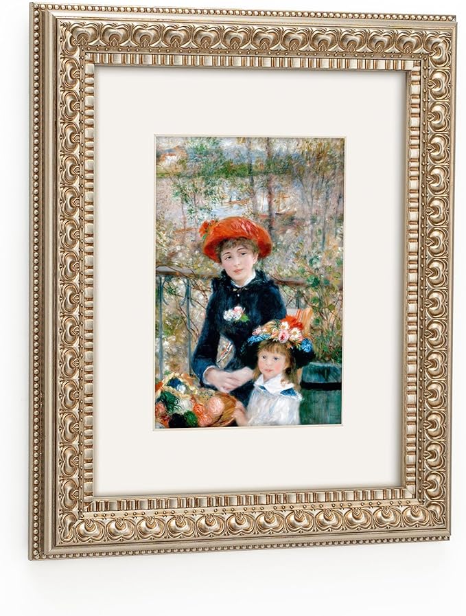 8x10 in Antique Silver Ornate Vintage Wood Picture Frame, Matted for 5x7 Photos, Real Glass Protection, Tabletop or Wall Mounting Display