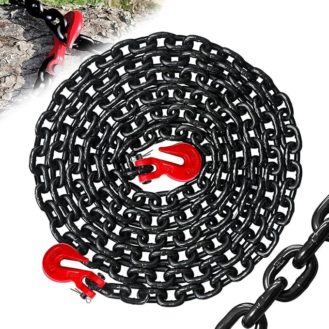 5/16" Binder Chain,25FT Trailer Safety Chains with Clevis Grab Hooks, 4:1 Safety Factor, 4,900 lbs Safe Working Load | Heavy Duty Chain for Towing,Transporting,Logging(EP Black)