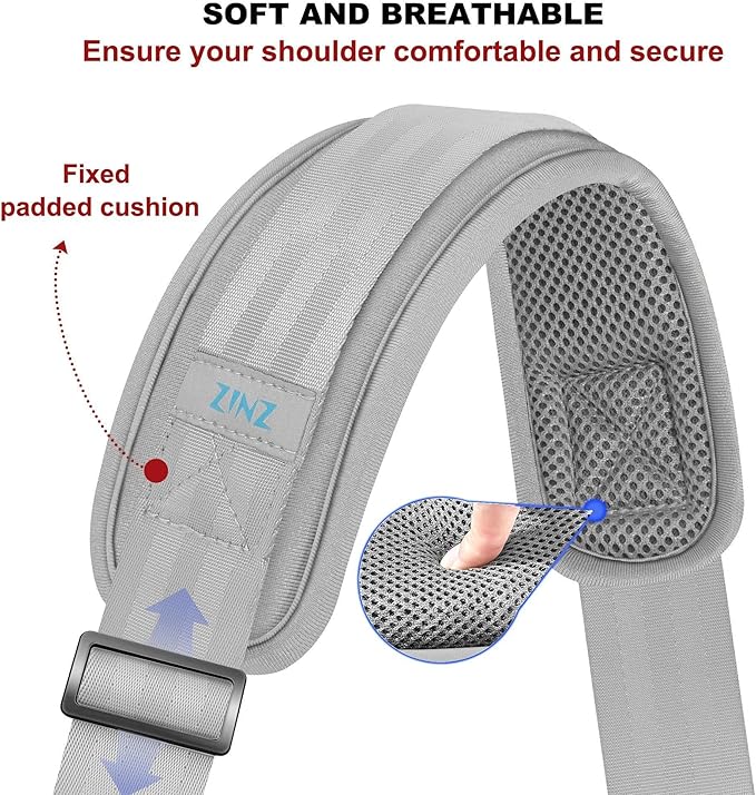 ZINZ 75" Shoulder Strap with Fixed Pad and Dual Balanced Buckles，Gray