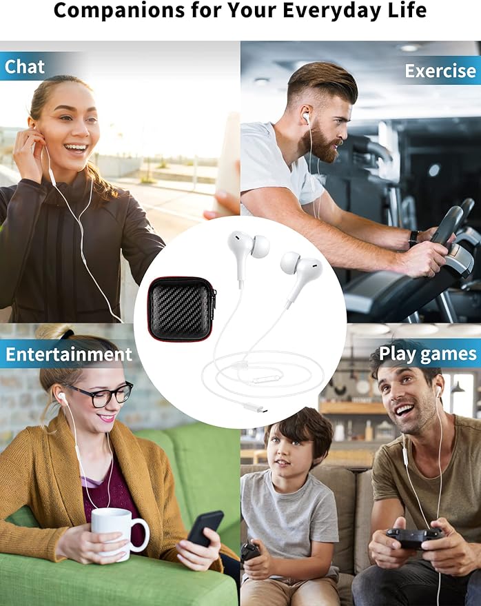 USB C Headphone for Samsung S26 S25 FE S24 A16 A17 Wired Earbuds Magnetic in-Ear Type C Earphone with Microphone Volume Control Bass Stereo Noise Canceling for iPhone 17 Pro Max 16 16e 15 Pixel 10 9a