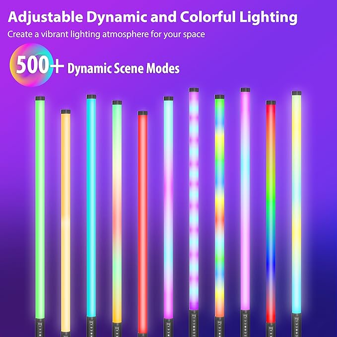 2 Pack 4ft Portable Battery Powered Tube Light 5000 mAh Handheld LED Tube Lights 120cm with Tripods, 500 Vivid Effects, for DJ Lighting, Dance, Photography, Light Painting, YouTube, Night Bar, Party