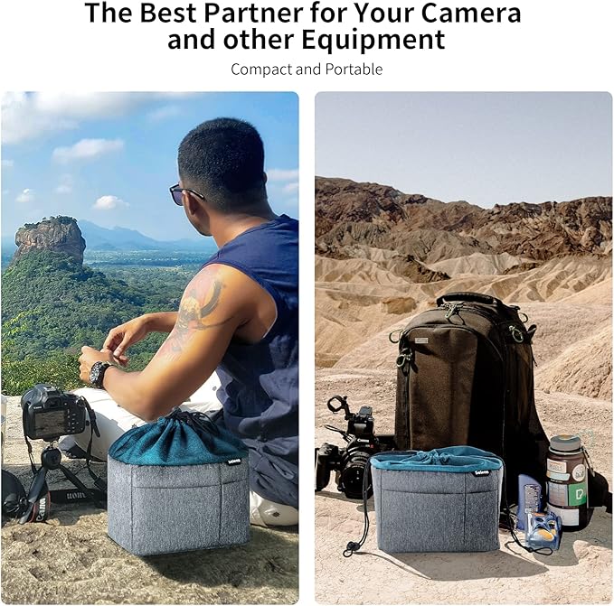 Selens Camera Bag for Backpack, Shockproof DLSR SLR Insert Case Bag, Water Resistant Protection Organizer Inner Bag for SLR DSLR Mirrorless Cameras, Lenses, Cable and Other Photography Gear, Blue-Grey