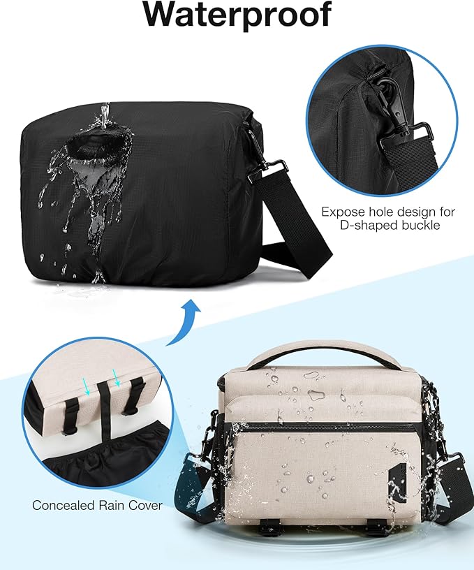 BAGSMART Small Camera Sling Bag for Photographers, Compact Camera Shoulder Bags for DSLR/SLR/Mirrorless Cameras, Waterproof Crossbody Camera Case with Tripod Holder, Ivory White