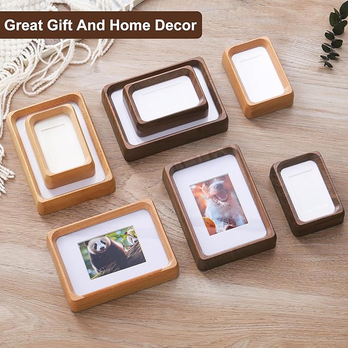 TEYCLZORE 3 inch Wood Small Picture Frames, Natural Walnut Wooden Photo Frame, Desktop Cute Mini Small Photo Frame with Mat, Displays 1.2x2 Picture with Mat or 2x3 Without Mat for Tabletop Display