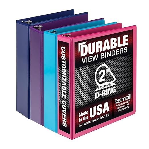 Samsill Durable 2 inch 3 Ring Binder, Made in USA, D Ring Binder, FSC 100% Recycled Chipboard, Fashion Assortment, 4 Pack