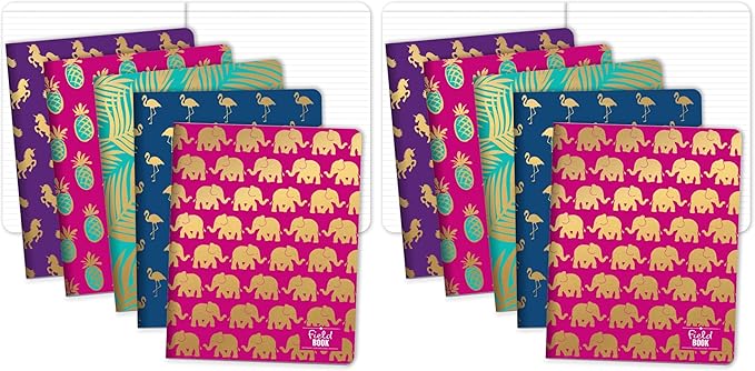 Elan Publishing Company Field Notebook/Journal - 8"x10" - Assorted Patterns Gold Foil - Lined - Pack of 10