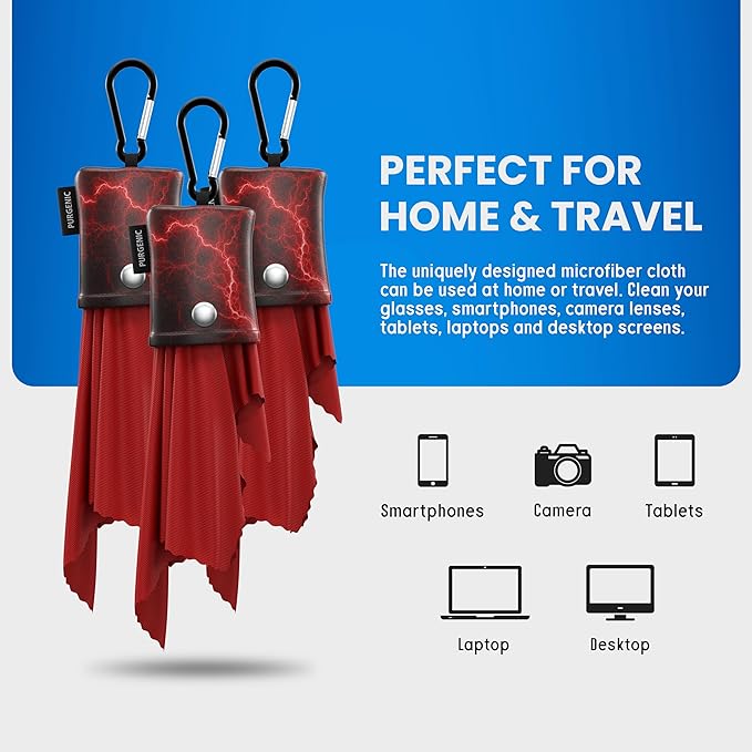 Microfiber Cloth & Glasses Wipes (3 Pack) Lens & Glasses Cleaning Cloth - Eyeglass Cleaner - Camera Lenses & Gadget Delicate Screens - Red
