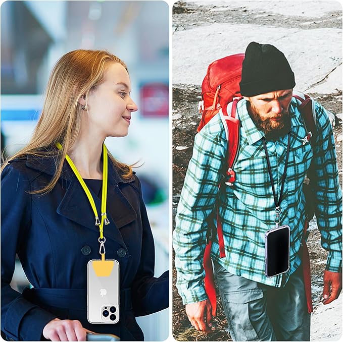 CACOE Phone Lanyard 2 Pcs-2 Pcs Adjustable Neck Strap, 4 Pcs Tether Tab, Universal Crossbody Multifuctional Cell Phone Lanyards Compatible with Most Smartphones(Black+Yellow)