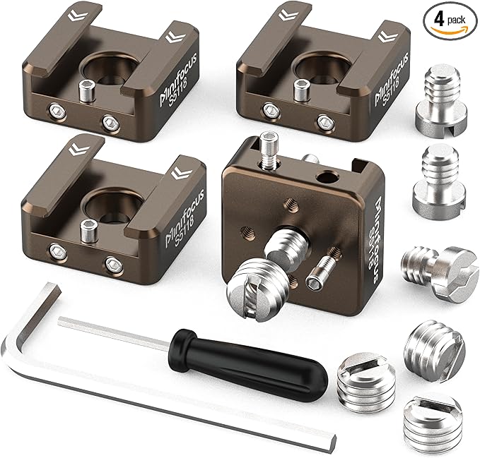 MINIFOCUS Cold Shoe Mount(4 Pcs), 1/4"-20 Screw with Locating Pins Compatible for ARRI Standard Mounting Points, with 3/8"-16 Adapter for Camera Cage Flash LED Monitor Microphone