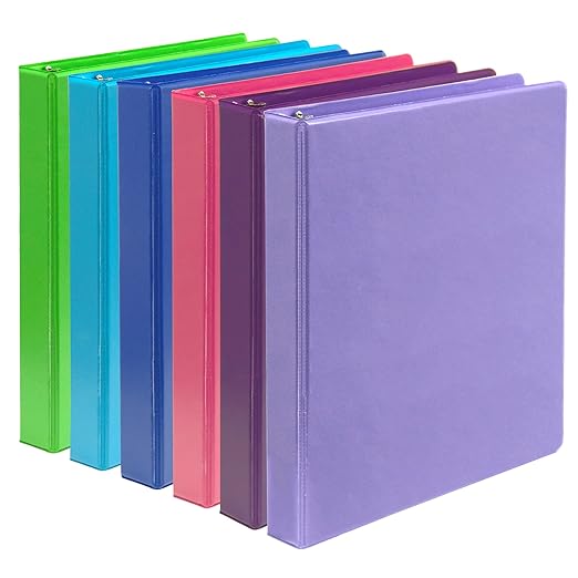 Samsill Durable 1 inch 3 Ring Binder, Made in USA, D Ring Binder, FSC 100% Recycled Chipboard, Island Assortment, 6 Pack