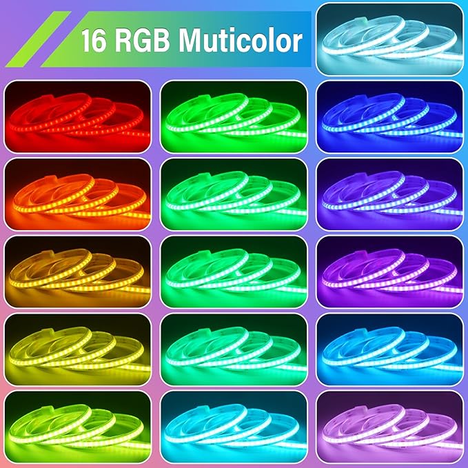 OMIKA 6.6FT 1152LEDs RGB COB LED Strip Lights Battery Powered, Remote Control Dimmable Color Changing Battery LED Strip Lights Cuttable Flexible for Outdoor Indoor Decoration