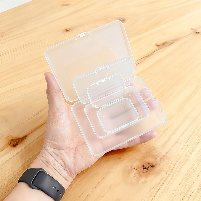 LJY 28 Pieces Mixed Sizes Rectangular Empty Mini Plastic Storage Containers with Lids for Small Items and Other Craft Projects Small Containers with Lids(Frosted)