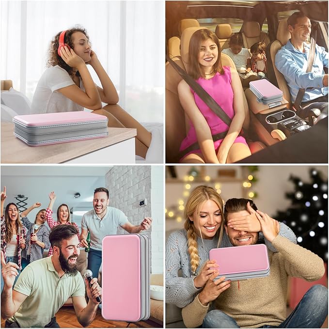 UENTIP 96 Capacity CD Case,Portable DVD Hard Plastic Case Holder CD Organizer Wallet Protective DVD Storage (light pink, 96)