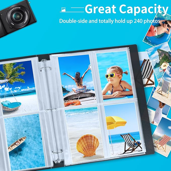 Fabmaker 30 Pack Photo Sleeves for 3 Ring Binder - (3.5x5, for 240 Photos), Archival Photo Page Protectors 3.5x5, Clear Plastic Photo Album Refill Pages Photo Pockets, Postcard Sleeves, Seed Binders