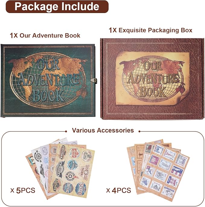 JIMBON Our Adventure Book 180 Pages Scrapbook Photo Album,Retro Style Embossed Letter Leather Cover Travel Diary Journal Scrap Book For Couples,Memory Book For Anniversary Wedding