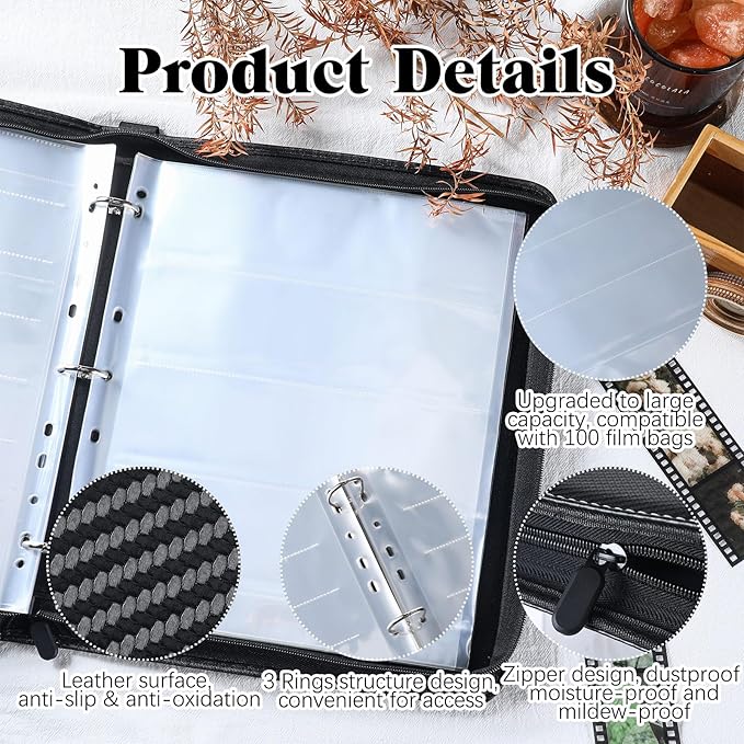 35mm Film Negative Storage Kit 50 Pcs Negative Page Preservers Acid Free Protector 3 Ring Sleeves Binder for 135 Sleeves and 120 Film Storage