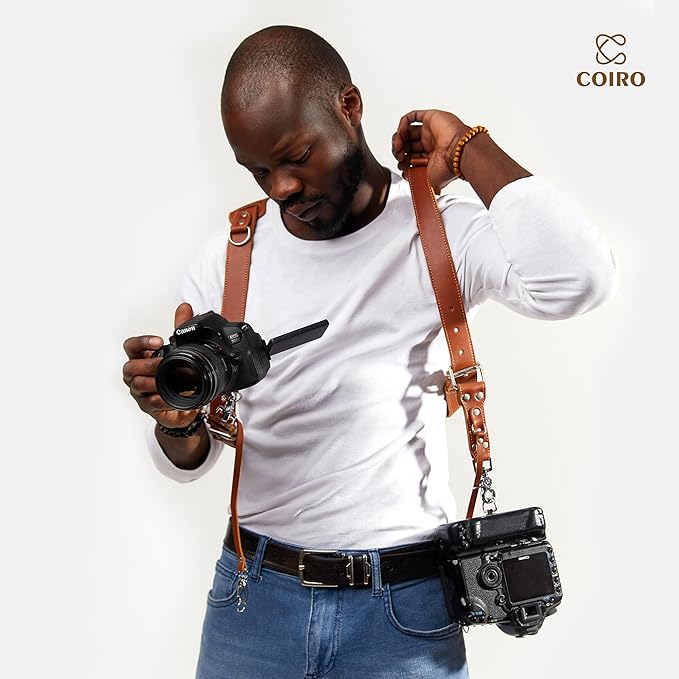 C Coiro Camera Harness for 2 Cameras Dual Shoulder Leather Camera Strap for DSLR/SLR, Camera Straps for Photographers