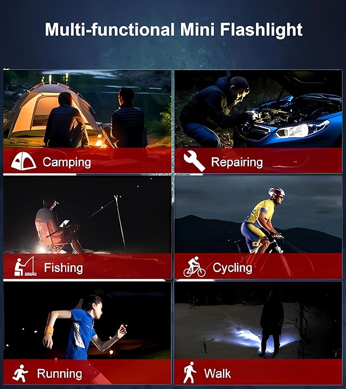 Pocket LED Flashlight, Ultra-Slim 8mm EDC Flashlight Rechargeable, 600 Lumens, 8 Modes Mini Flashlight for Car, Home, Camping, Hiking, Night Work, Walking, Emergency
