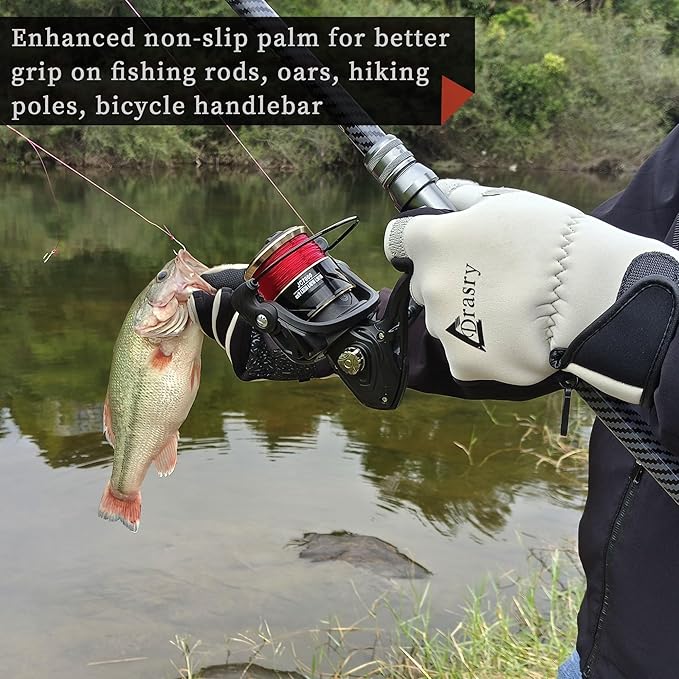 Drasry Neoprene Fishing Gloves Touchscreen 3 Cut Fingers Warm Cold Weather Suitable for Men and Women Ice Fishing Fly Fishing Photography Motorcycle Running Shooting