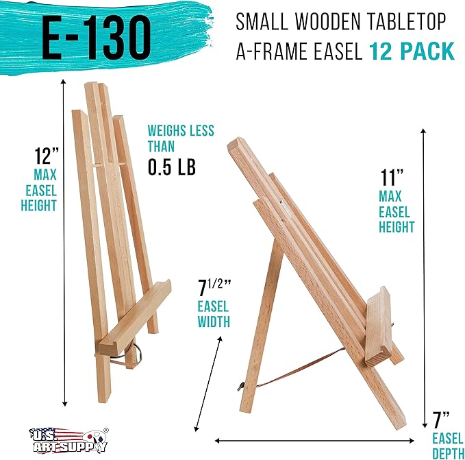 U.S. Art Supply 11" Small Tabletop Display Easel - Beechwood Artist A-Frame Display Stand, Wooden Easel for Painting, Canvas Stand, (Pack of 12) Classrooms Events Photo Picture Sign Holder