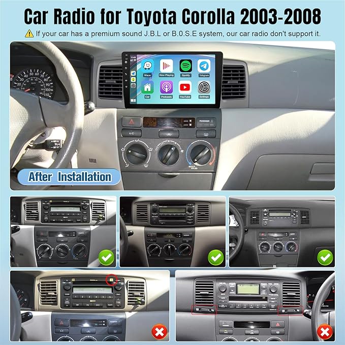 Leadfan Car Radio for Toyota Corolla 2003 2004 2005 2006 2007 2008, with Wireless Carplay, Android Auto, FM, Plug and Play/GPS Navi/SWC (for Corolla 2003-2008 Without JBL&Big Screen, 2+32G)