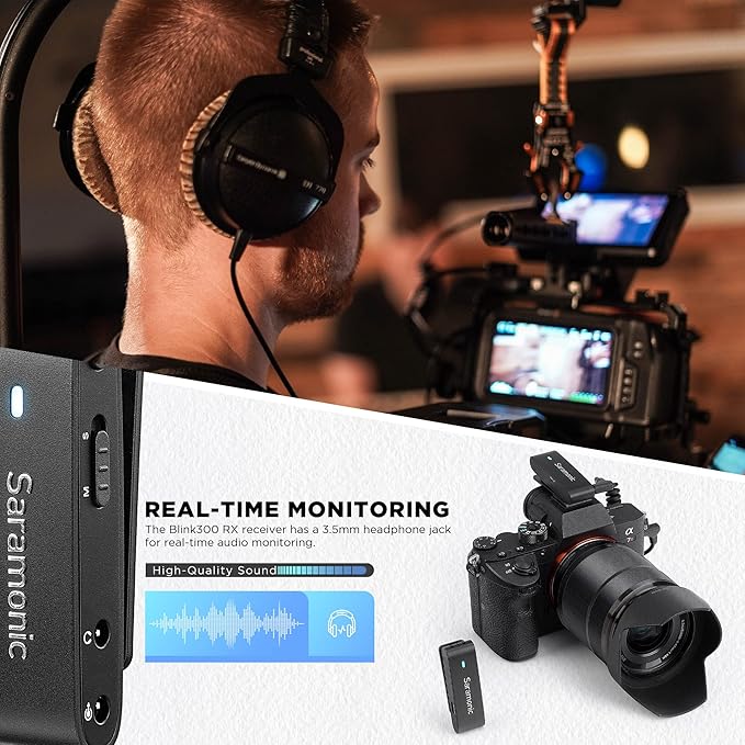 Saramonic Blink300 B2 Dual-Channel Wireless Lavalier Microphone for Camera Smartphone - Omnidirectional Condenser Mic for Video Podcast Vlog Live Stream