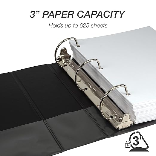Samsill Durable 3 inch 3 Ring Binder, Made in USA, D Ring Binder, FSC 100% Recycled Chipboard, Black