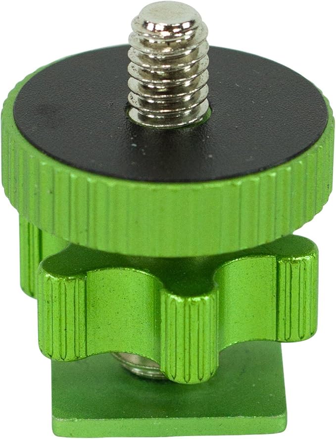 Cam Caddie Flashner ¼” – 20 inch Tripod Screw to Hot/Cold Shoe Adapter/Flash Converter - Standard Quarter Twenty Threaded Post Made from High Strength Steel and Aluminum (Green)