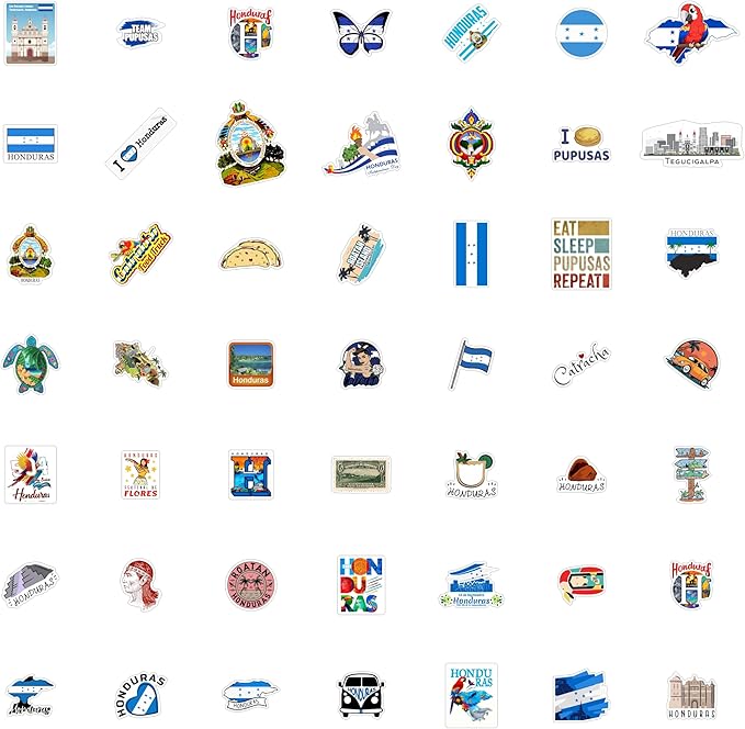 BulbaCraft 100Pcs Honduras Stickers for Water Bottle and Laptop - Honduras Party Favors & Decorations, Waterproof Vinyl Decals, Flag and Culture Stickers, Gifts for Women & Men