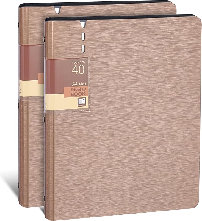 WORPSON Presentation Binder 40-Pocket, Displays 80 Pages, 9x12 inch with Plastic Sleeves, Portfolio Organizer for Documents, Certificates, Artwork, Photos, Clear Sheet Protectors (Champagne, 2 Pack)