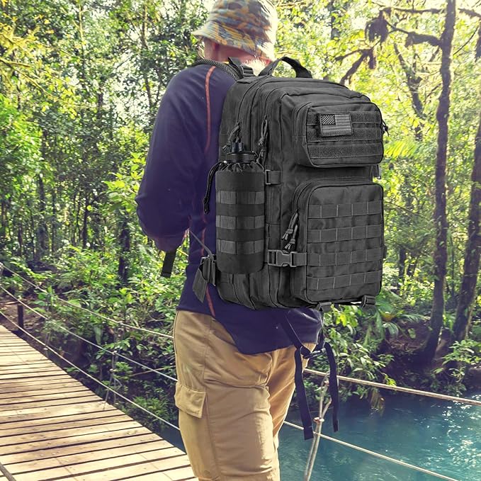 Tactical MOLLE Water Bottle Pouch with Drawstring Open Top & Mesh Bottom, Military Water Bottle Holder Bag Sports Travel Hydration Carrier