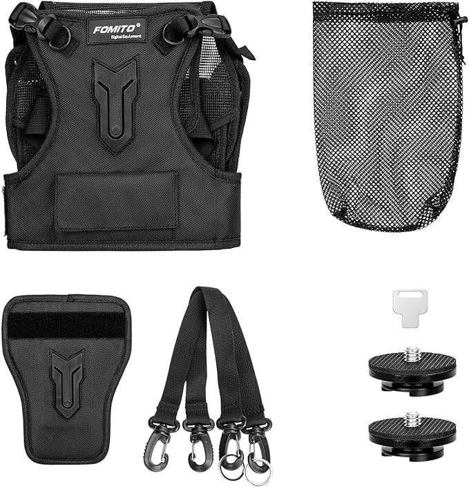 FOMITO Multi Camera Carrying Chest Harness System Vest with Side Holster for Canon for Nikon for Panasonic for Olympus for Sony A7R A7S A7II A7RII A58 A99 A6000 A6300 DSLR