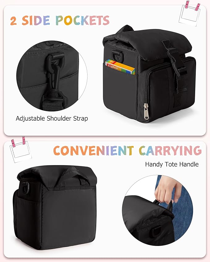 Instant Camera Case Compatible with Polaroid Now 3rd and Go Gen2 Series, Protective Camera Sling Bag with Adjustable Strap and Pockets, Black