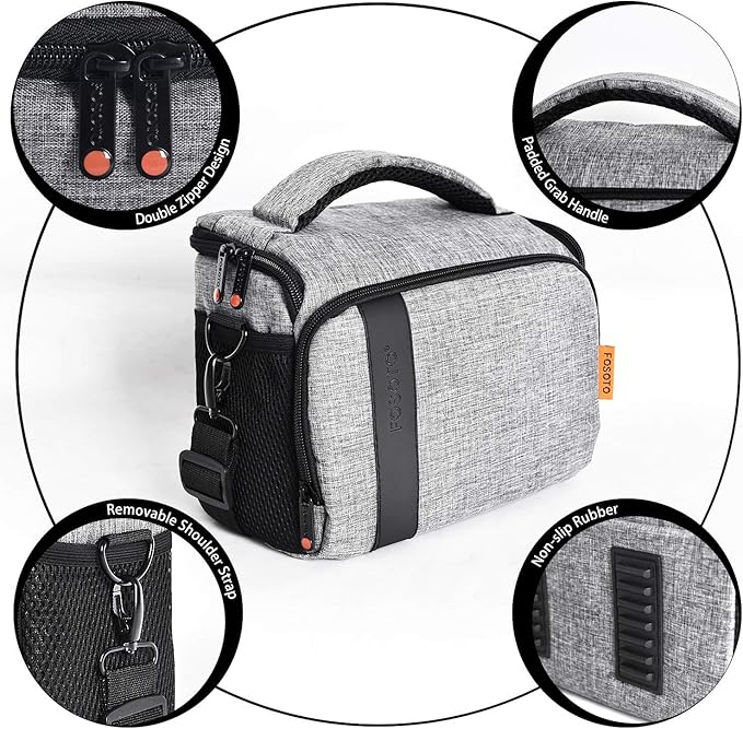 FOSOTO Compact SLR/DSLR Stylish Camera Bag Case Compatible for Nikon P900 B500 D3500 D5600 D7500, Canon EOS T6 T7i T5 4000D 80D, Sony A73 Mirrorless Camera Shoulder Case Waterproof Rain Cover (Gray)