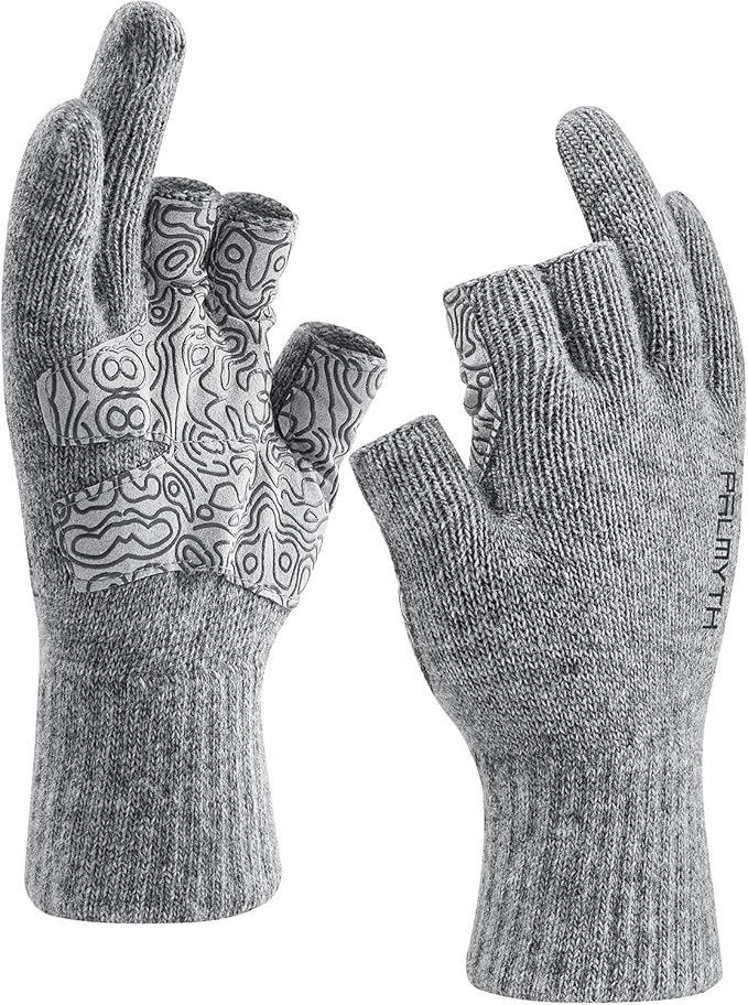 Palmyth Wool Fishing Gloves 3-Cut Fingers Warm for Men and Women Cold Weather Fingerless Gloves for Winter Fly Fishing