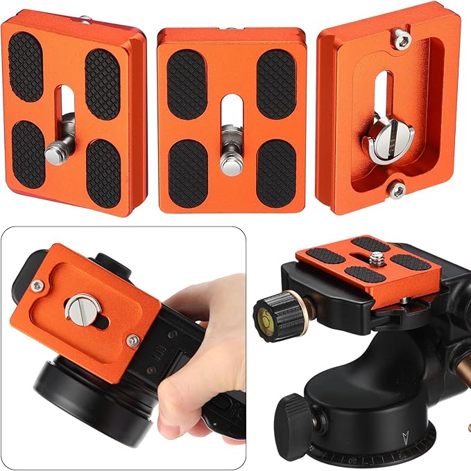 Frienda 2 Pieces Metal Quick Release Plate with 1/4''-20 Camera Screw Tripod Mount Plate Fits Standard for DSLR Camera Tripod Ball Head(Orange,Pu50)