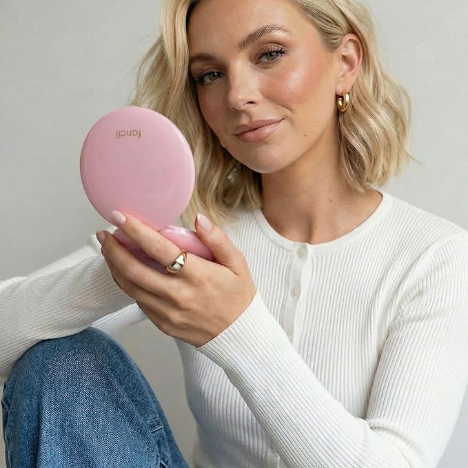 Fancii Mini Taylor Compact Magnifying Mirror with LED Light, 10x/1x, Rechargeable, 3 Light Settings, Dimmable - Small Lighted Travel Handheld Mirror for Pocket, Handbag, Purse, 2-Sided (Petal Pink)